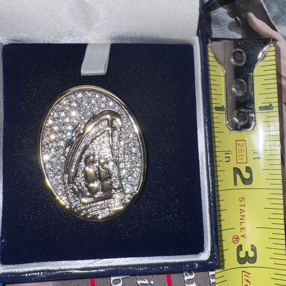 Gold and Silver Oval Brooch - USS ROTTERDAM Frequent Cruiser lots of sparkle